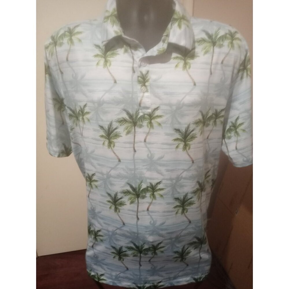 Yatta Golf Polo Shirt Mens Size XL Blue Green Floral Hawaiian Short Sleeve